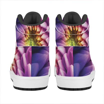 Chrysanthemum Flower Print High Top Leather Sneakers