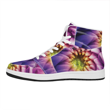 Chrysanthemum Flower Print High Top Leather Sneakers