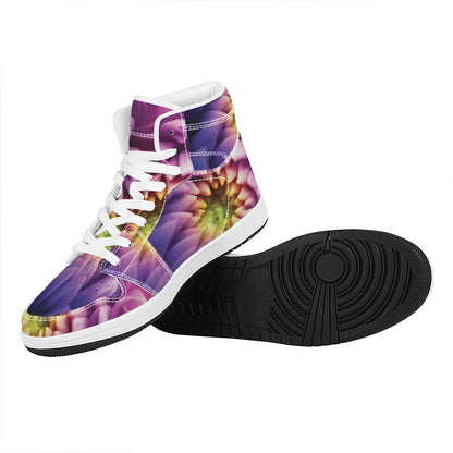 Chrysanthemum Flower Print High Top Leather Sneakers