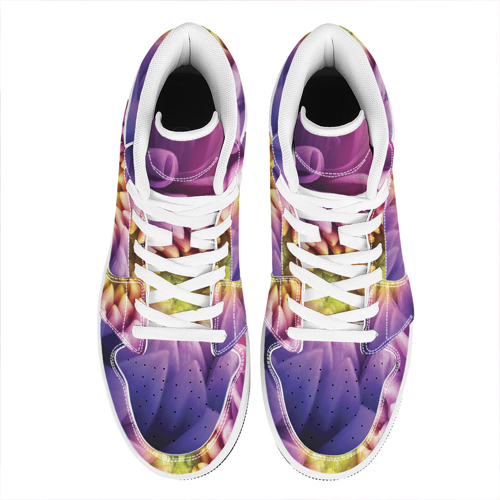 Chrysanthemum Flower Print High Top Leather Sneakers