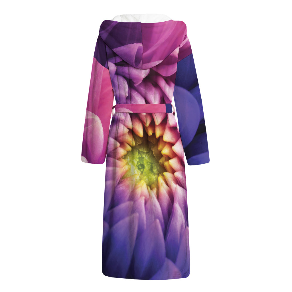 Chrysanthemum Flower Print Hooded Bathrobe