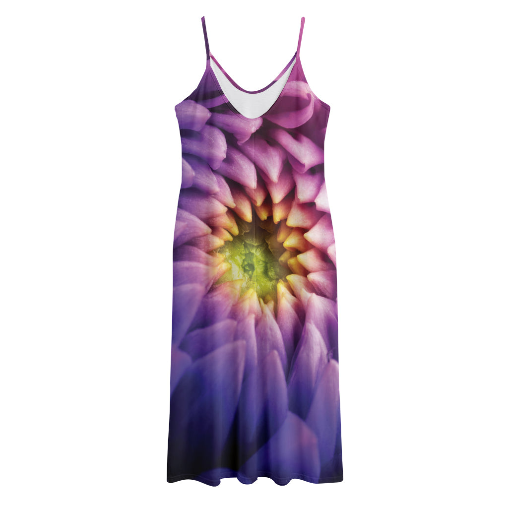 Chrysanthemum Flower Print Jersey Midi Cami Dress