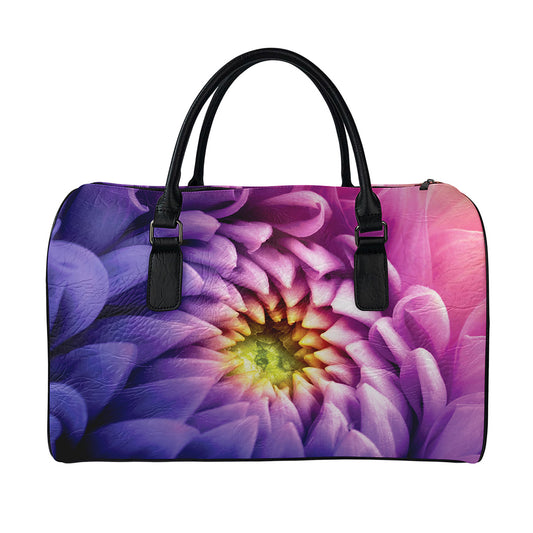 Chrysanthemum Flower Print Leather Duffle Bag