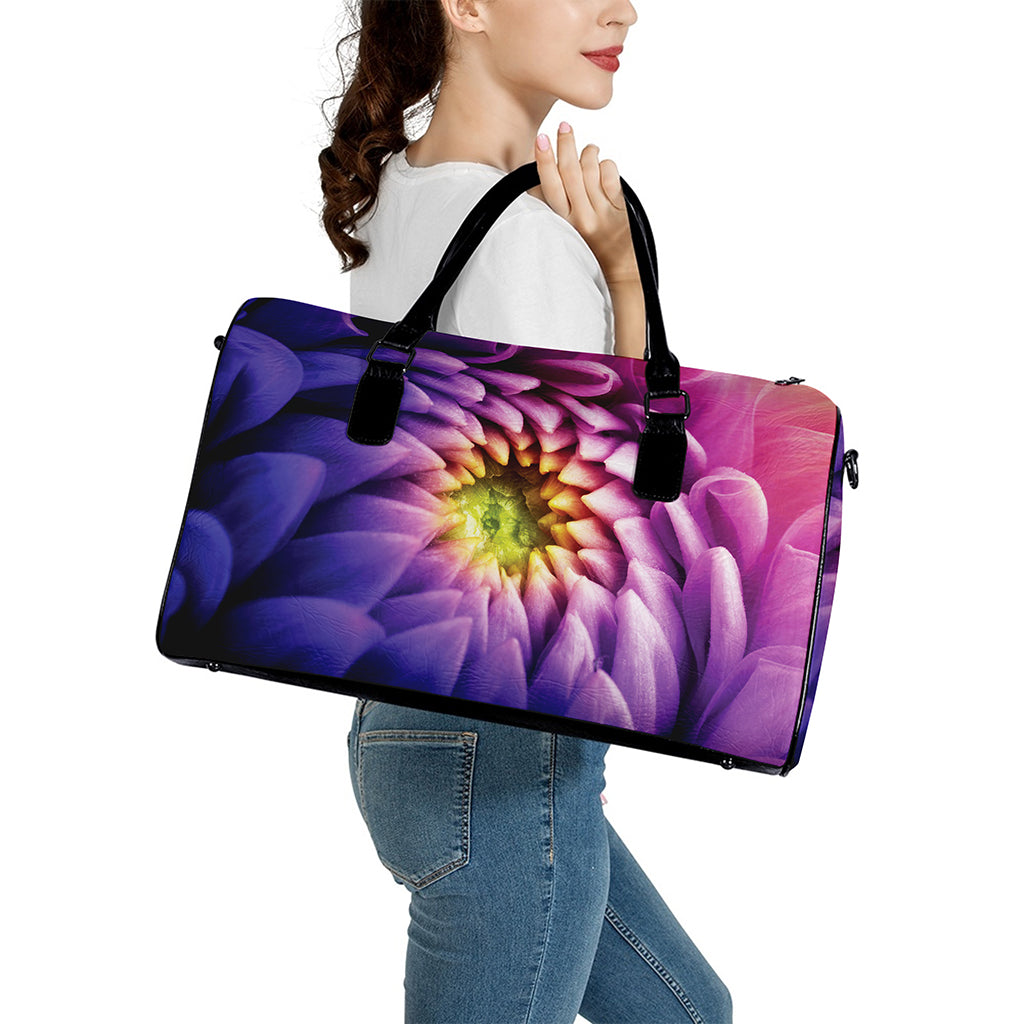 Chrysanthemum Flower Print Leather Duffle Bag