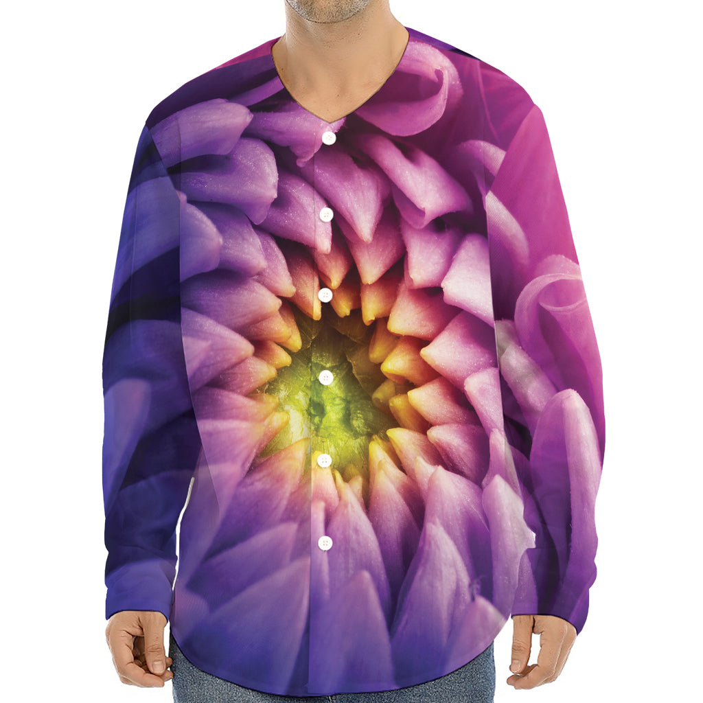 Chrysanthemum Flower Print Long Sleeve Baseball Jersey