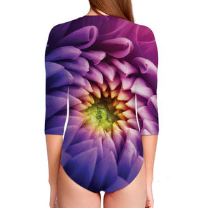 Chrysanthemum Flower Print Long Sleeve Swimsuit