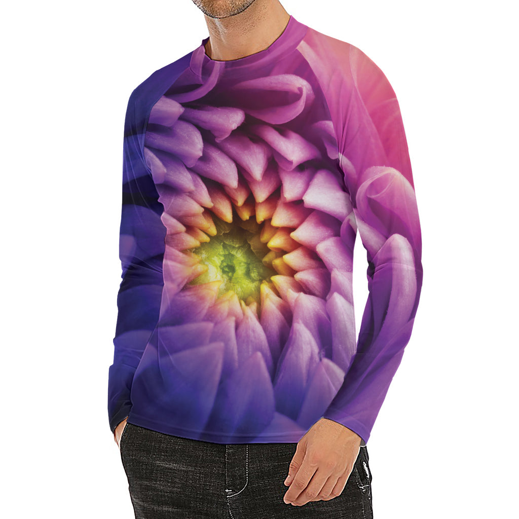 Chrysanthemum Flower Print Men's Long Sleeve Rash Guard