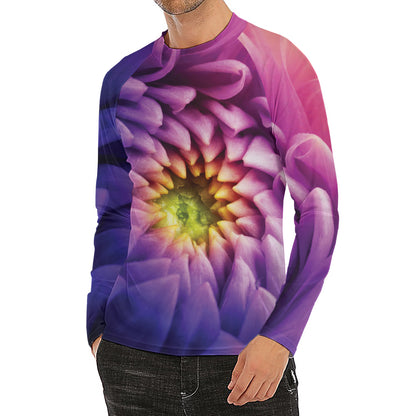 Chrysanthemum Flower Print Men's Long Sleeve Rash Guard