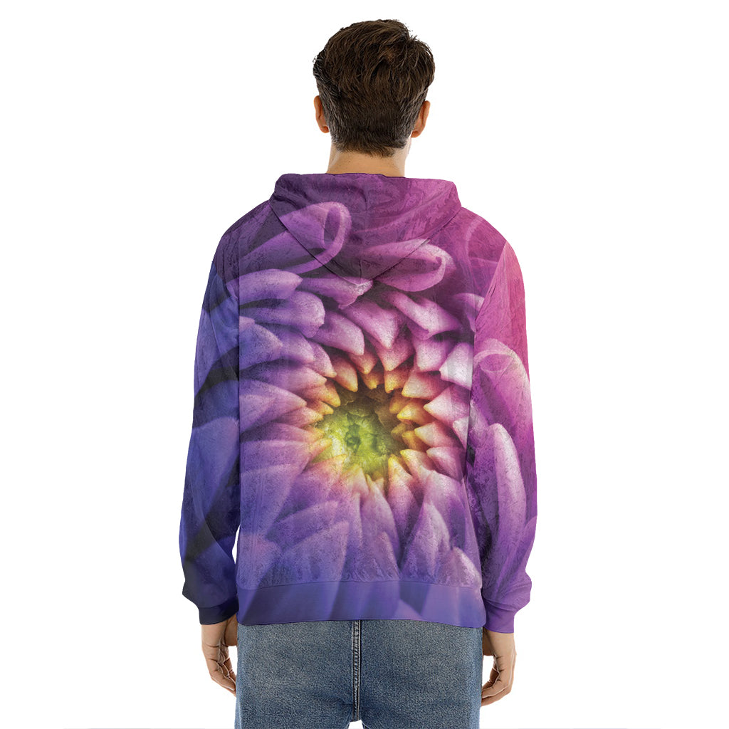 Chrysanthemum Flower Print Men's Velvet Pullover Hoodie