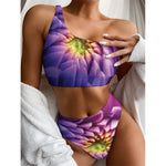 Chrysanthemum Flower Print One Shoulder Bikini Top