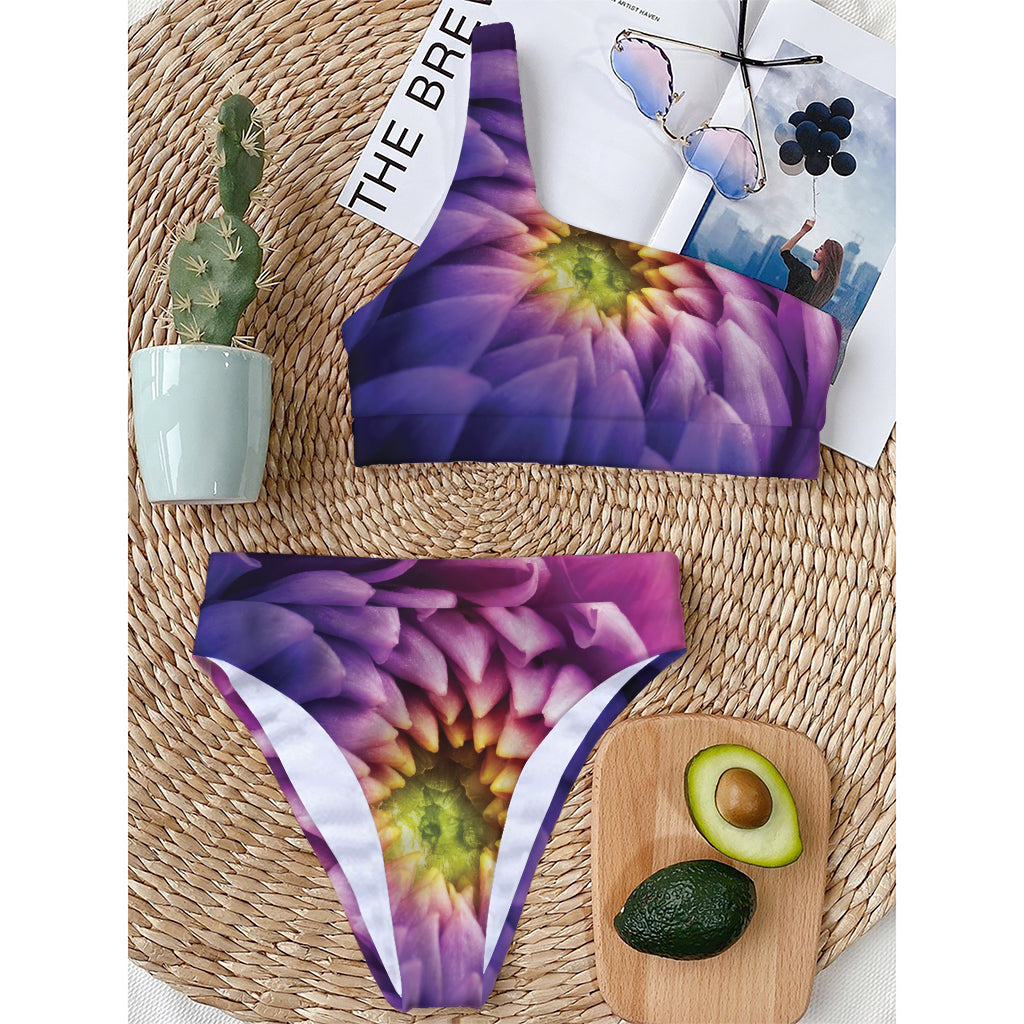 Chrysanthemum Flower Print One Shoulder Bikini Top