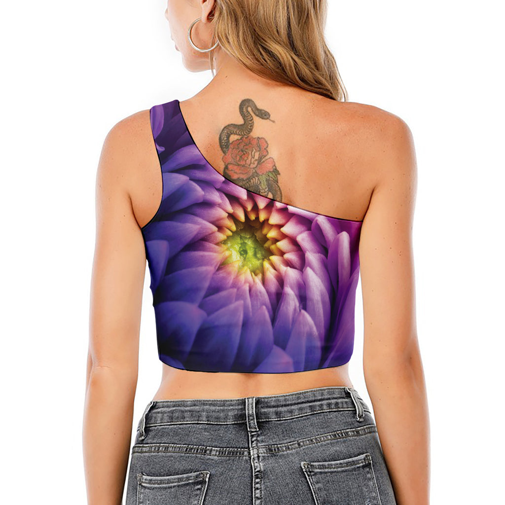 Chrysanthemum Flower Print One Shoulder Crop Top