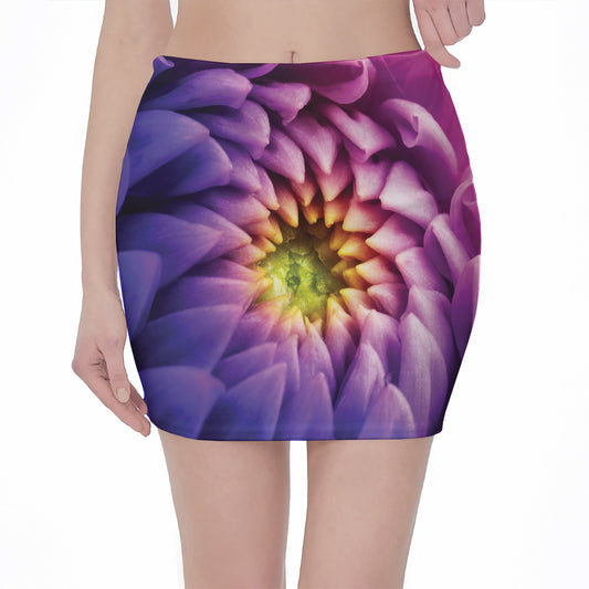 Chrysanthemum Flower Print Pencil Mini Skirt