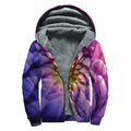 Chrysanthemum Flower Print Sherpa Lined Zip Up Hoodie
