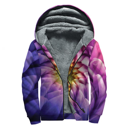 Chrysanthemum Flower Print Sherpa Lined Zip Up Hoodie