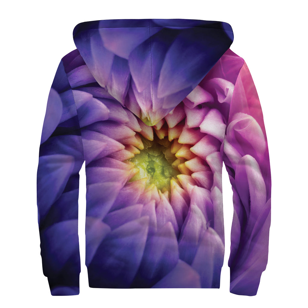 Chrysanthemum Flower Print Sherpa Lined Zip Up Hoodie