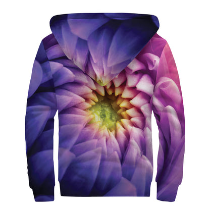 Chrysanthemum Flower Print Sherpa Lined Zip Up Hoodie