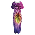 Chrysanthemum Flower Print Short Sleeve Long Nightdress