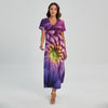 Chrysanthemum Flower Print Short Sleeve Maxi Dress