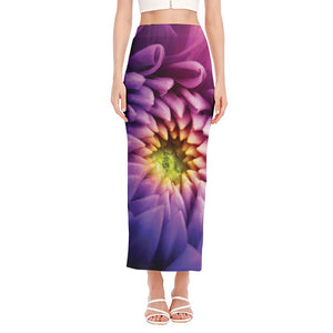 Chrysanthemum Flower Print Side Slit Maxi Skirt