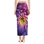 Chrysanthemum Flower Print Side Slit Maxi Skirt