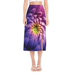 Chrysanthemum Flower Print Side Slit Midi Skirt