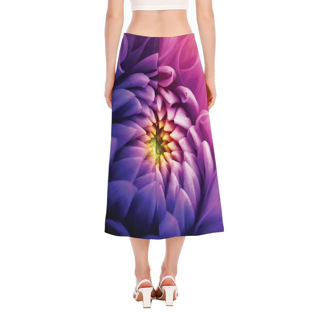 Chrysanthemum Flower Print Side Slit Midi Skirt