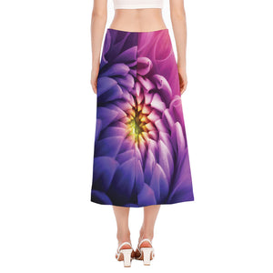 Chrysanthemum Flower Print Side Slit Midi Skirt