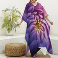 Chrysanthemum Flower Print Silk V-Neck Kaftan Dress