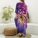 Chrysanthemum Flower Print Silk V-Neck Kaftan Dress