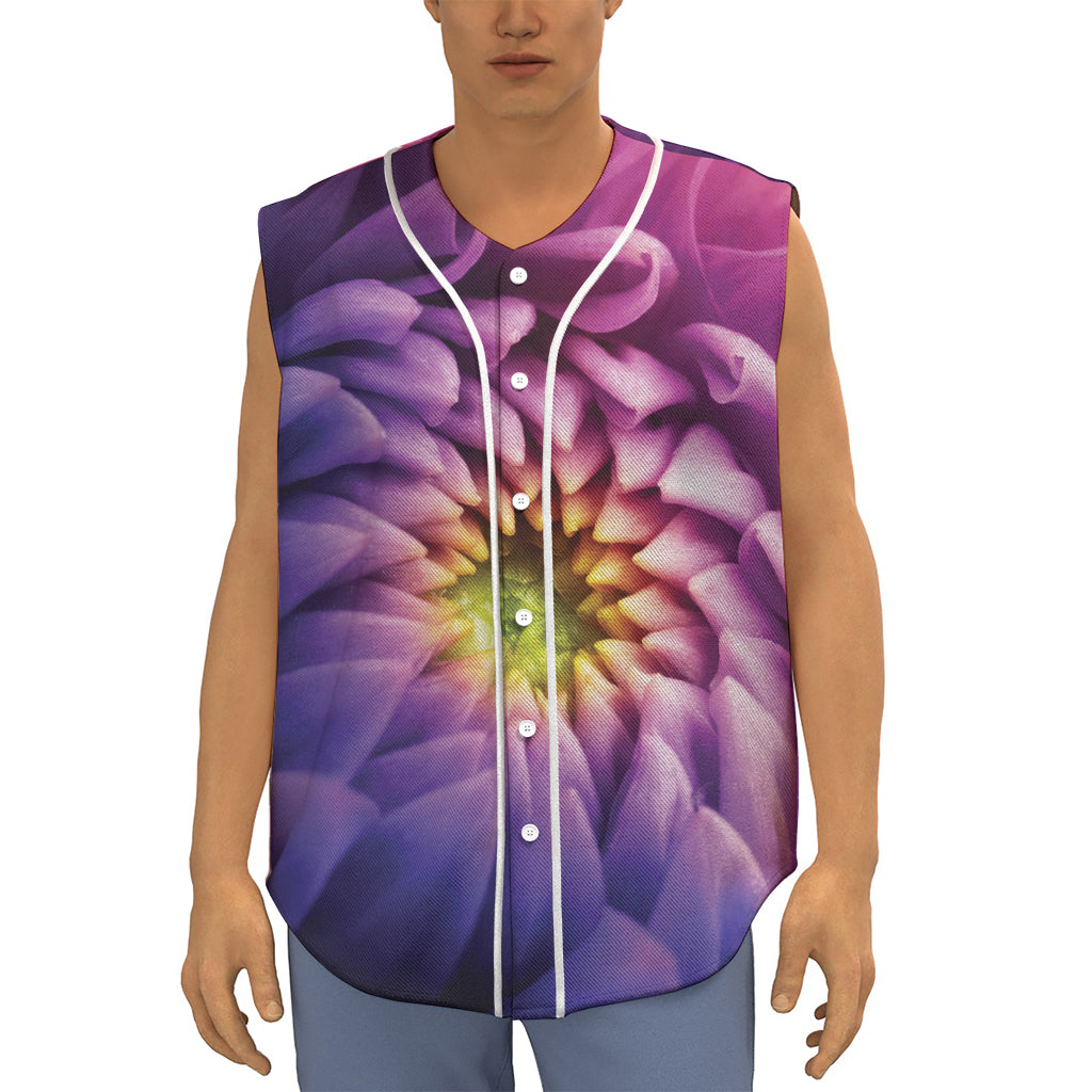 Chrysanthemum Flower Print Sleeveless Baseball Jersey