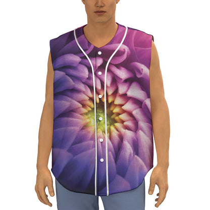 Chrysanthemum Flower Print Sleeveless Baseball Jersey
