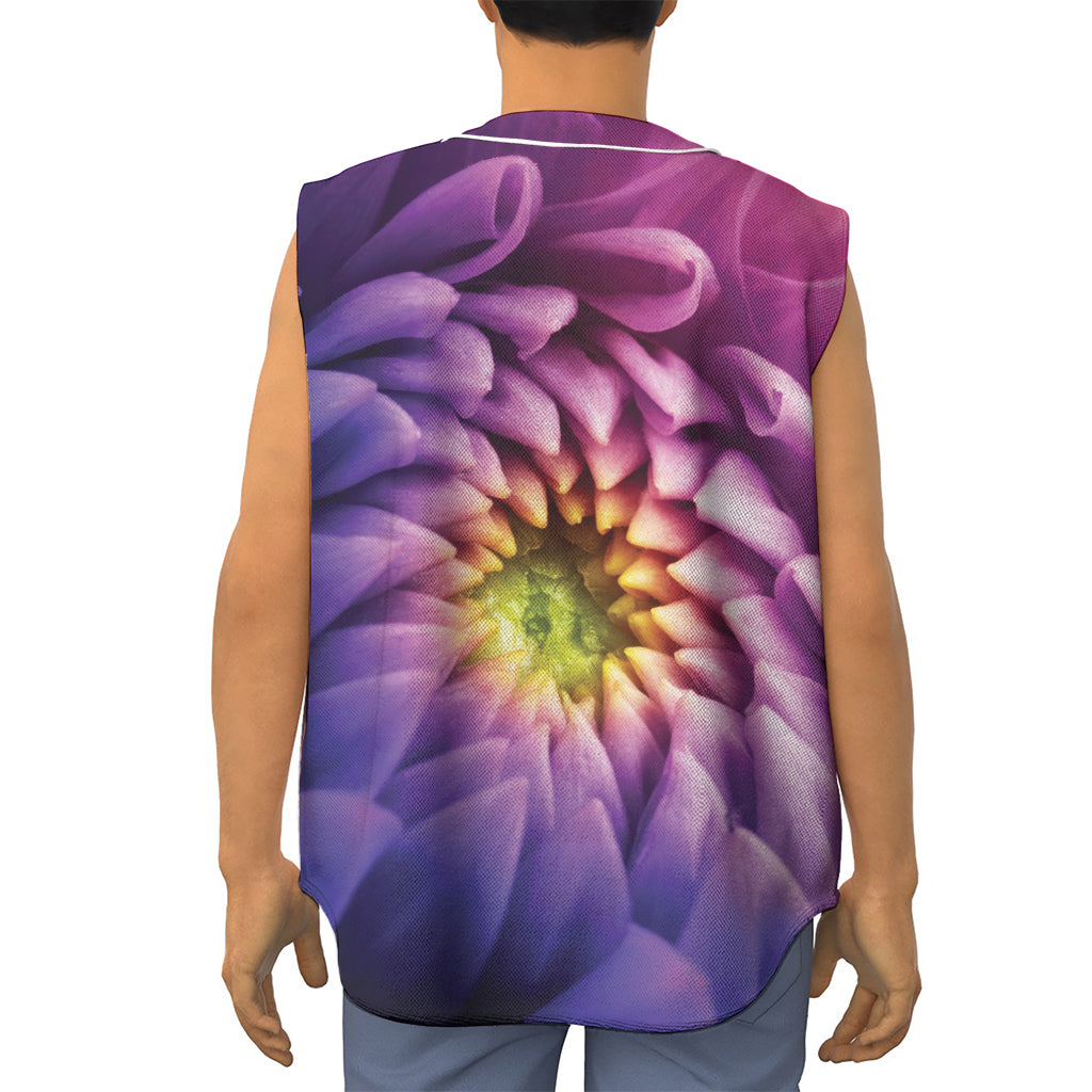 Chrysanthemum Flower Print Sleeveless Baseball Jersey