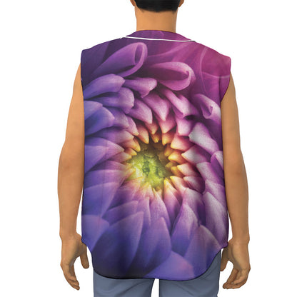Chrysanthemum Flower Print Sleeveless Baseball Jersey