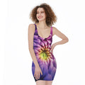 Chrysanthemum Flower Print Sleeveless Bodycon Dress