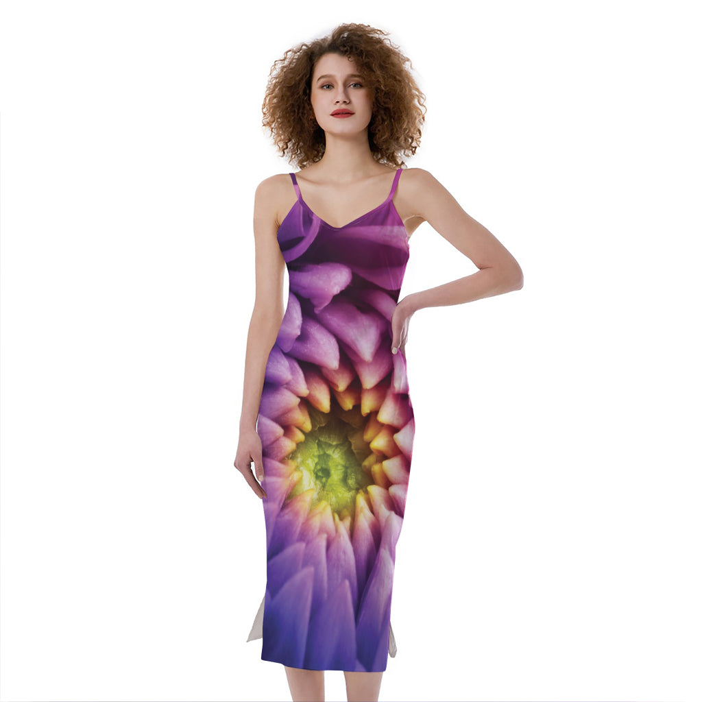 Chrysanthemum Flower Print Slim Fit Midi Cami Dress