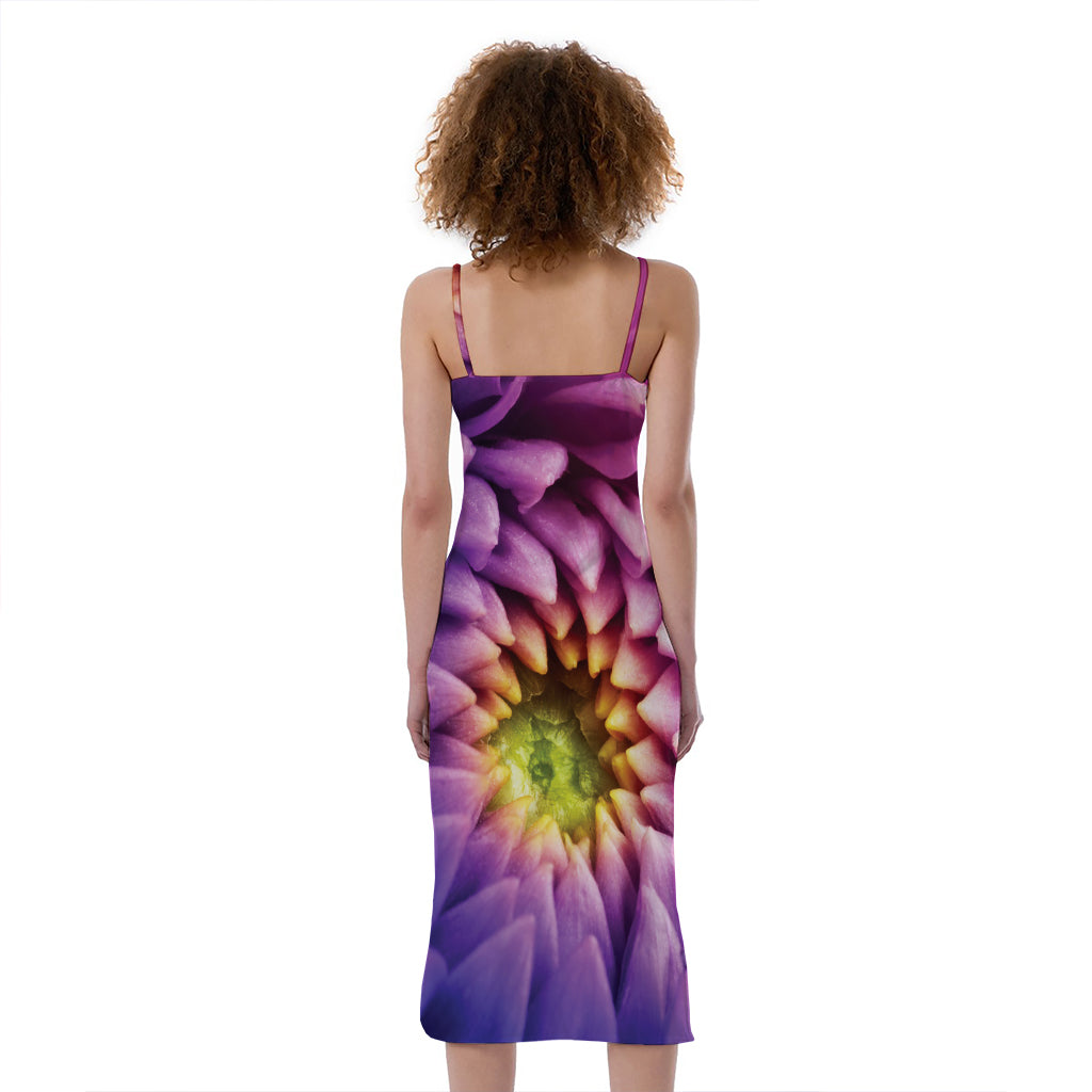 Chrysanthemum Flower Print Slim Fit Midi Cami Dress
