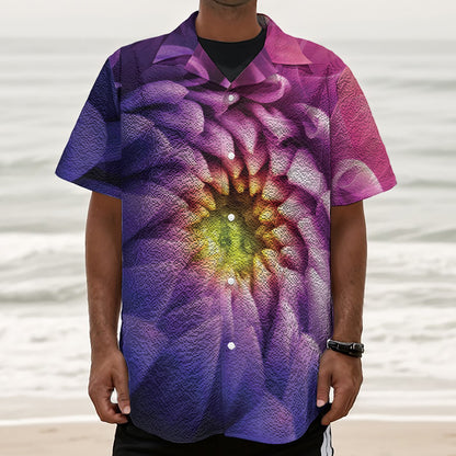 Chrysanthemum Flower Print Textured Short Sleeve Shirt