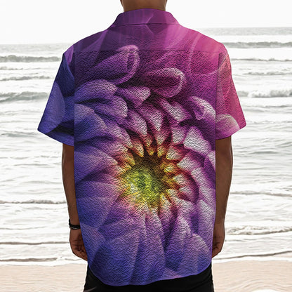 Chrysanthemum Flower Print Textured Short Sleeve Shirt