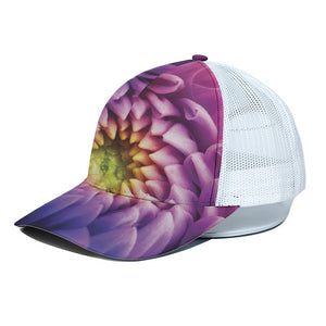 Chrysanthemum Flower Print White Mesh Trucker Cap