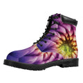 Chrysanthemum Flower Print Padded Collar Lace Up Boots