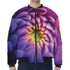 Chrysanthemum Flower Print Zip Sleeve Bomber Jacket