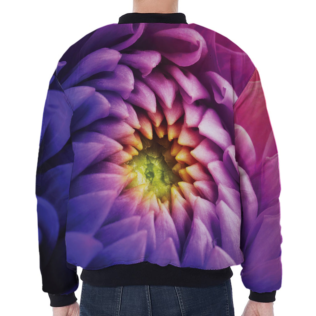 Chrysanthemum Flower Print Zip Sleeve Bomber Jacket