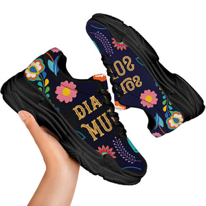 Cinco de Mayo Day Of The Dead Print Black Chunky Shoes