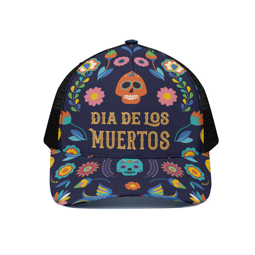 Cinco de Mayo Day Of The Dead Print Black Mesh Trucker Cap