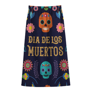 Cinco de Mayo Day Of The Dead Print Cotton Front Slit Maxi Skirt