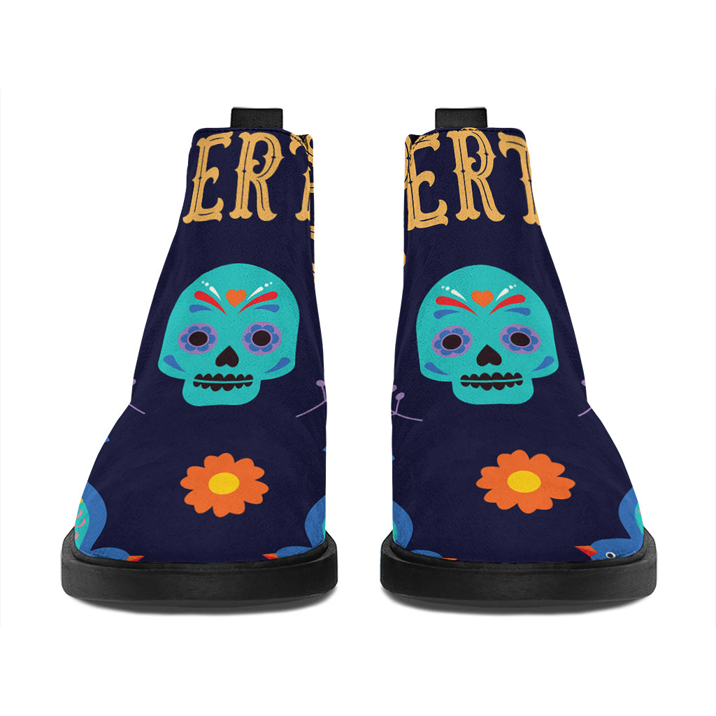 Cinco de Mayo Day Of The Dead Print Flat Ankle Boots