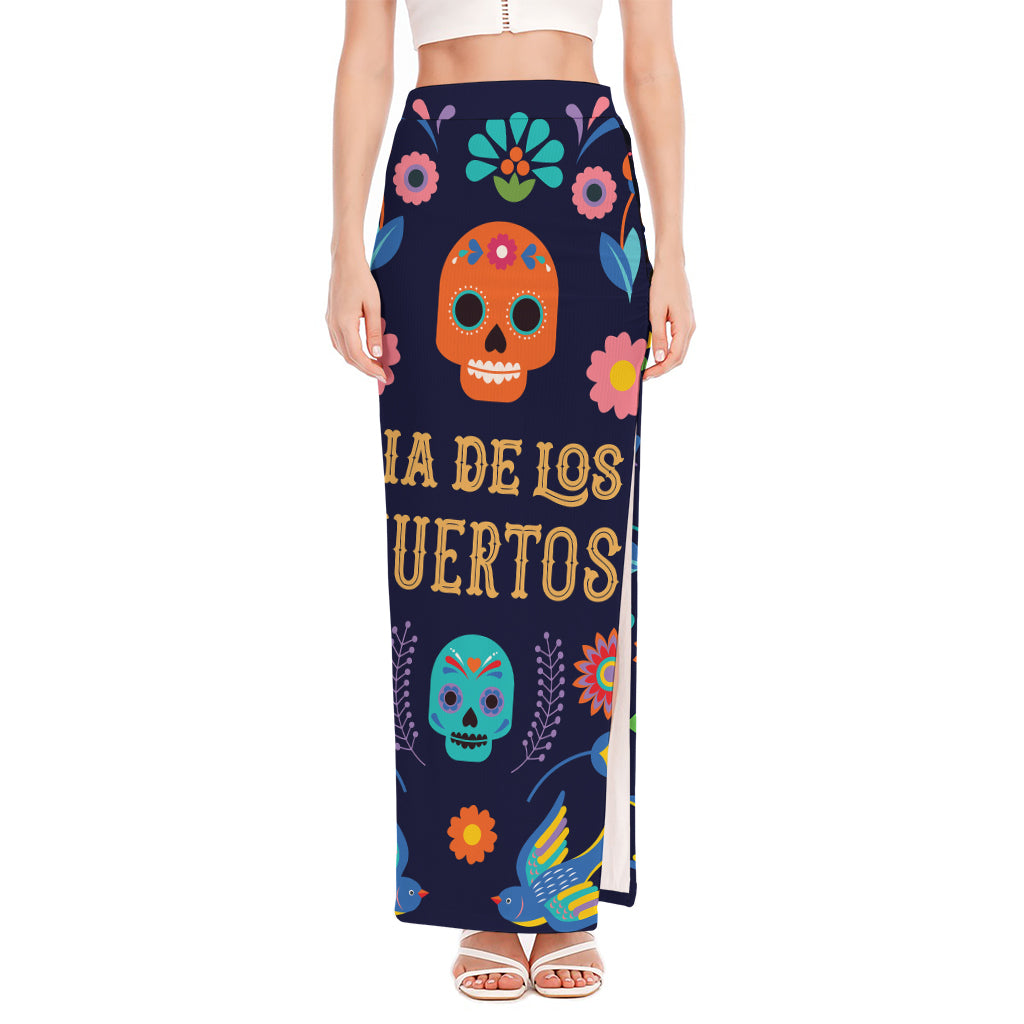 Cinco de Mayo Day Of The Dead Print High Slit Maxi Skirt