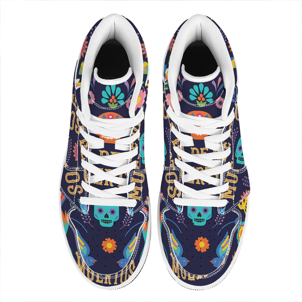 Cinco de Mayo Day Of The Dead Print High Top Leather Sneakers