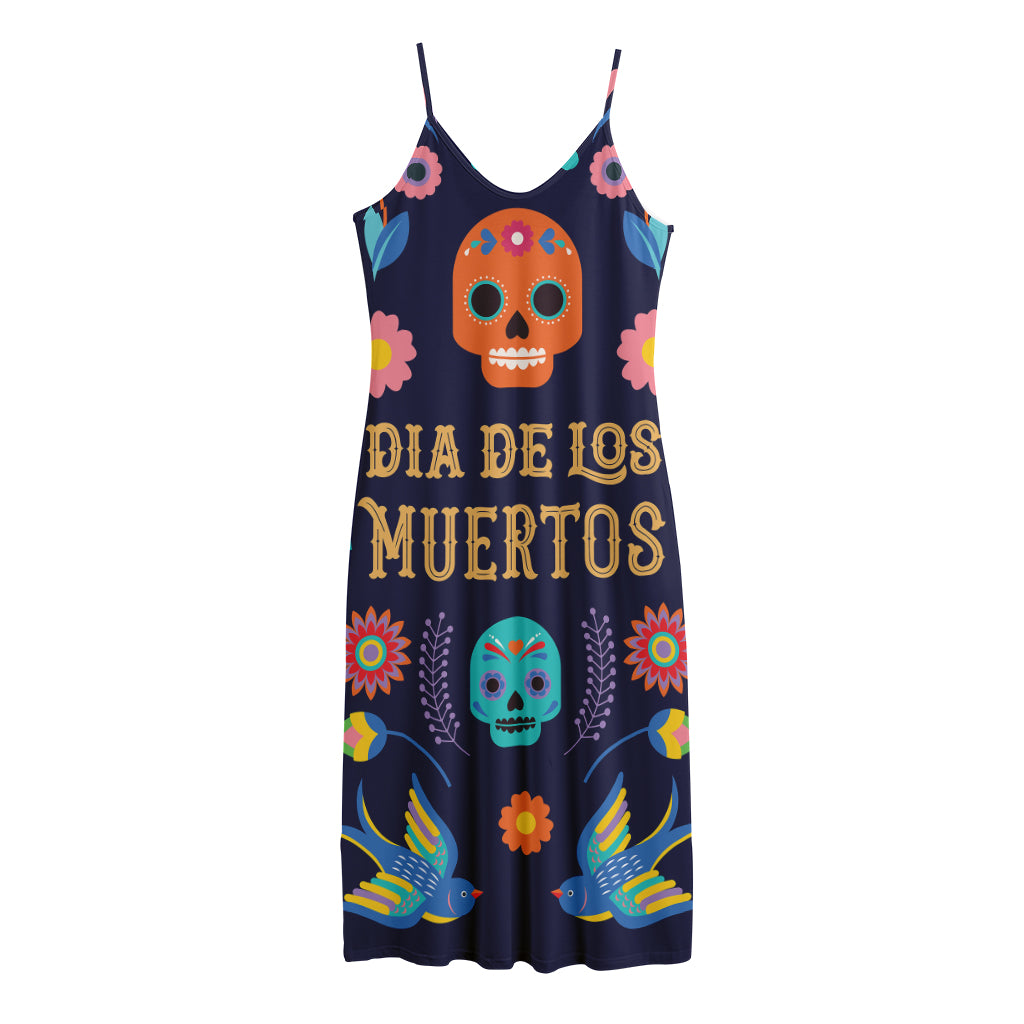 Cinco de Mayo Day Of The Dead Print Jersey Midi Cami Dress